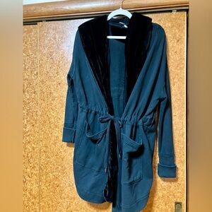 Free People Black cotton Oversized Hooded Jacket with Velvet Trim Medium